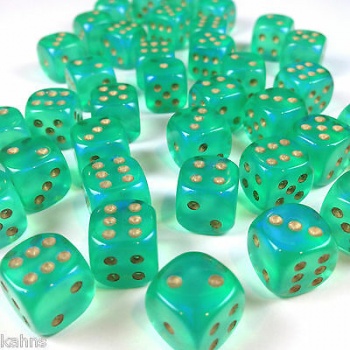 Borealis 12mm d6 Light Green/gold Luminary Dice Block (36 dice)
