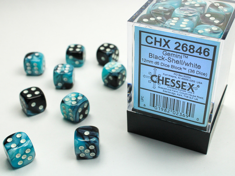Gemini 12mm d6 Black-Shell/white Dice Block (36 dice)
