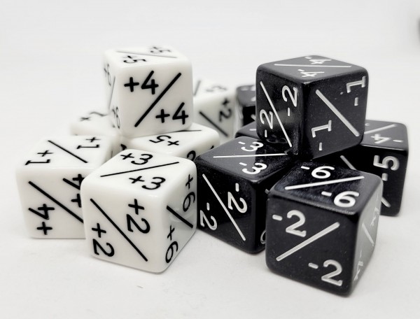 Würfelset Opaque D6: Counter Dice +/- Black/White