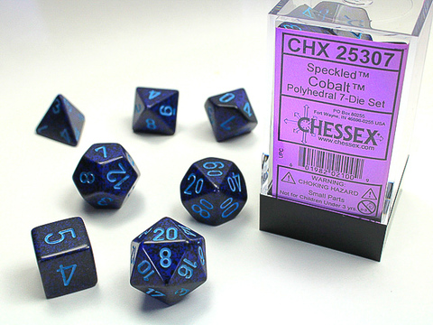 COBALT SPECKLED POLYHEDRAL 7-DIE SETS