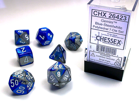 Gemini Polyhedral Blue-Steel/white 7-Die Set