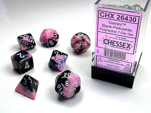 BLACK-PINK W/WHITE GEMINIT POLYHEDRAL 7-DIE