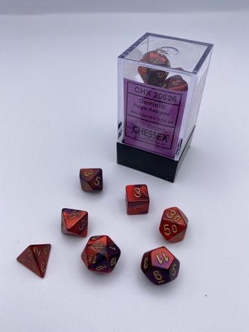Gemini Mini-Polyhedral Purple-Red/Gold 7-Die Set
