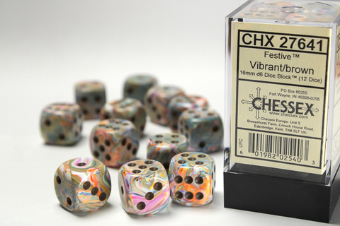 Festive 16mm d6 Vibrant/brown Dice Block (12 dice)