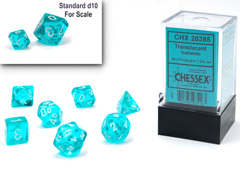 Translucent Mini-hedral Teal/white 7-Die Set