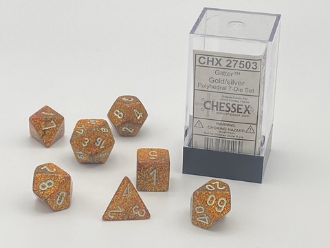 GLITTER GOLD/SILVER POLYHEDRAL 7 DICE