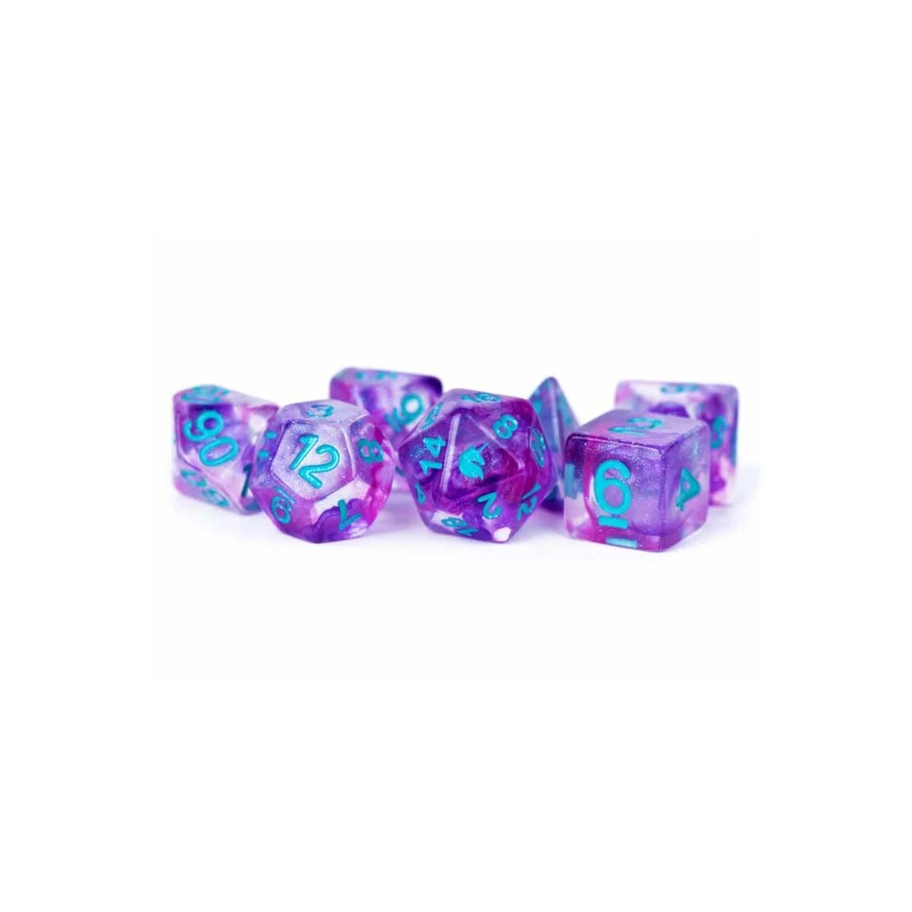 16mm Resin Polyhedral Dice Set: Unicorn Violet Inf