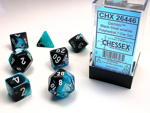 Gemini Polyhedral Black-Shell/white 7-Die Set