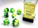 GREEN-YELLOW W/SILVER GEMINI POLYHEDRAL 7-DIE S
