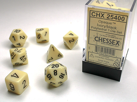 IVORY W/BLACK OPAQUE POLYHEDRAL 7-DIE SETS