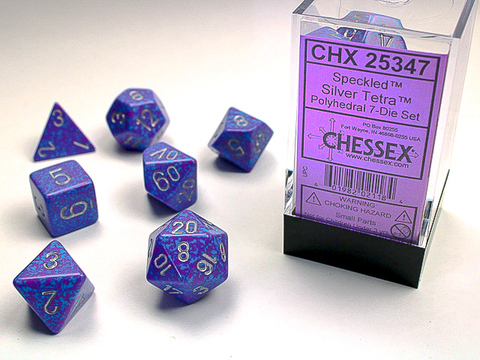 SILVER TETRA SPECKLED POLYHEDRAL 7-DIE SETS
