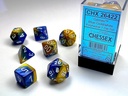 BLUE-GOLD W/WHITE GEMINI POLYHEDRAL 7-DIE SETS