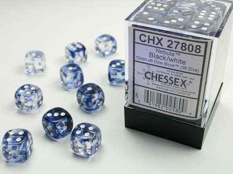 Nebula 12mm d6 Black/white Dice Block (36 dice)