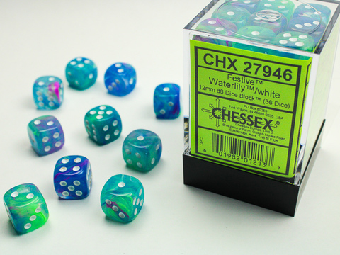 Festive 12mm d6 Waterlily/white Dice Block (36 dice)