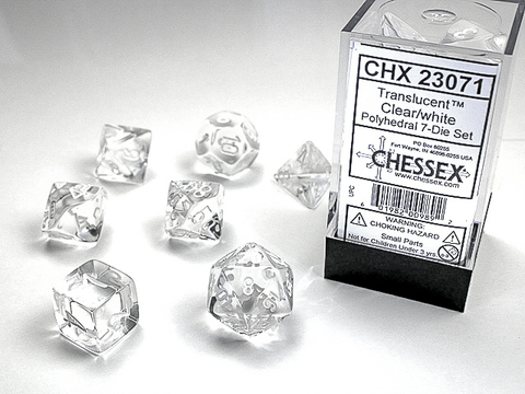 [2110000083823] Translucent Polyhedral Clear/white 7-Die Set