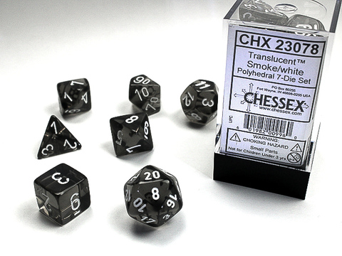[2110000083892] Translucent Polyhedral Smoke/white 7-Die Set