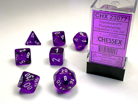 [2110000083885] Translucent Polyhedral Purple/white 7-Die Set