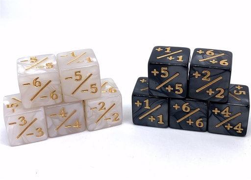 [2110000101695] Würfelset Pearl D6: Counter Dice +/- B&W
