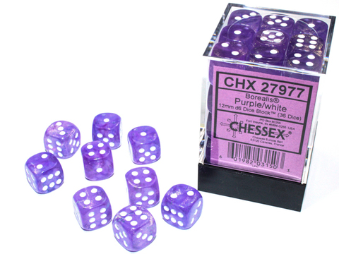 [2110000103958] Borealis 12mm d6 purple/ white Luminary Dice Block