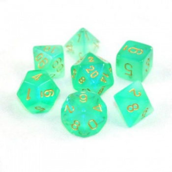 [2110000141561] Borealis Polyhedral LightGreen/gold Luminary 7-Die