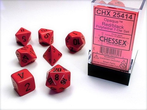 [2110000027575] RED W/BLACK OPAQUE POLYHEDRAL 7-DIE SETS