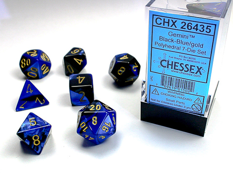 [2110000027667] BLACK-BLUE W/GOLD GEMINITPOLYHEDRAL 7-DIE SETS