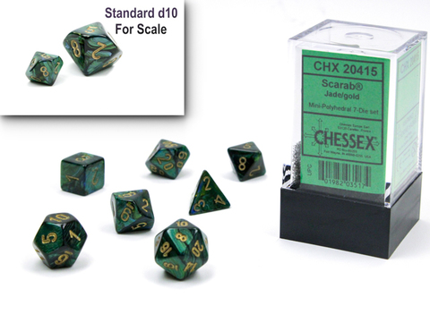 [2110000148744] Scarab Mini-hedral Jade/gold 7-Die Set