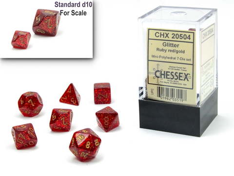 [2110000148775] Glitter Mini-hedral Ruby/gold 7-Die Set
