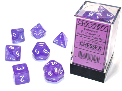 [2110000148935] Borealis Polyhedral Purple/white Luminary 7-Die Set