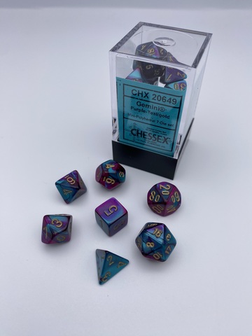 [2110000149307] Gemini Mini-hedral Purple-Teal/gold 7-Die Set