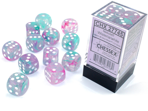 [2110000150211] Nebula 16mm d6 Wisteria/white Luminary Dice Block (12 dice)