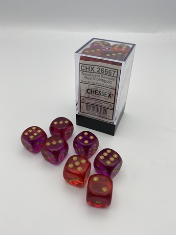 [2110000150198] Gemini® 16mm d6 Translucent Red-Violet/gold Dice