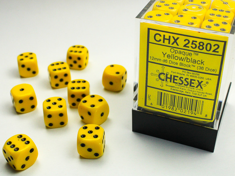 [2110000150228] Opaque 12mm d6 Yellow/black Dice Block (36 dice)