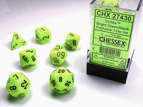 [2110000027780] Vortex Polyhedral Bright Green/black 7-Die Set