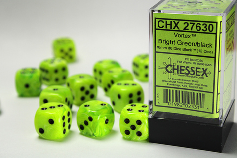 [2110000150167] Vortex 16mm d6 Bright Green/black Dice Block