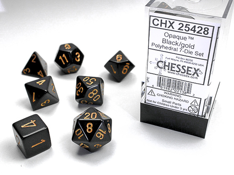 [2110000028091] Opaque Polyhedral Black/gold 7-Die Set