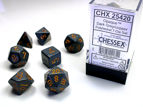 [2110000028060] DARK GREY W/COPPER OPAQUEPOLYHEDRAL 7-DIE SETS