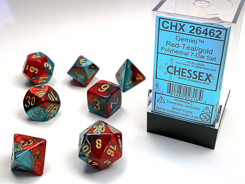 [2110000028077] GEMINI RED-TEAL/GOLD POLYHEDRAL 7 Dice