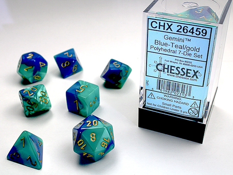 [2110000029012] Gemini Polyhedral Blue-Teal/gold 7-Die Set