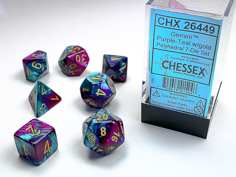 [2110000034108] Gemini Polyhedral Purple-Teal/gold 7-Die Set