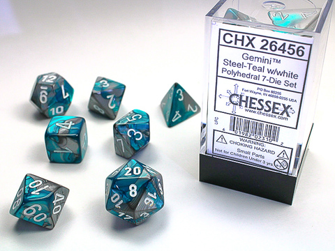 [2110000034153] Gemini Polyhedral Steel-Teal/white 7-Die Set
