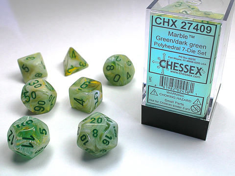 [2110000034221] Marble Polyhedral Green/dark green 7-Die Set