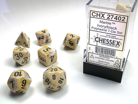 [2110000034184] Marble Polyhedral Ivory/black 7-Die Set