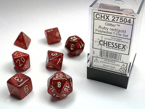 [2110000034399] Glitter Polyhedral Ruby/gold 7-Die Set
