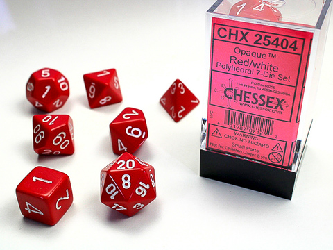 [2110000034733] Opaque Polyhedral Red/white 7-Die Set