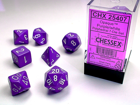 [2110000034764] Opaque Polyhedral Purple/white 7-Die Set