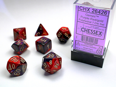 [2110000034931] PURPLE-RED W/GOLD GEMINI POLYHEDRAL 7-DIE SETS