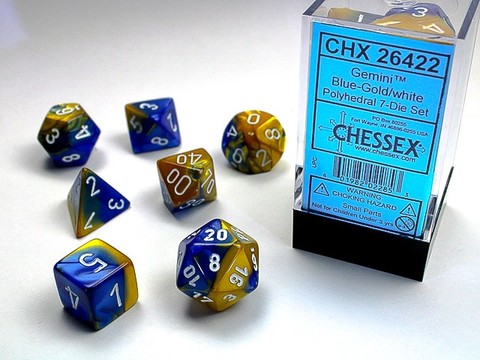 [2110000034900] Gemini Polyhedral Blue-Gold/white 7-Die Set