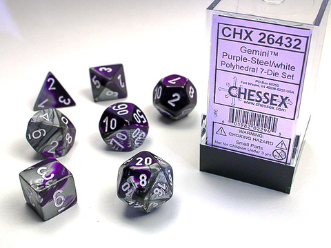 [2110000034962] PURPLE-STEEL W/WHITE GEMINI POLYHEDRAL 7-DIE S