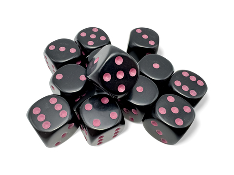 [2110000180270] Opaque Black/pink 16mm d6Dice Block (12 dice)